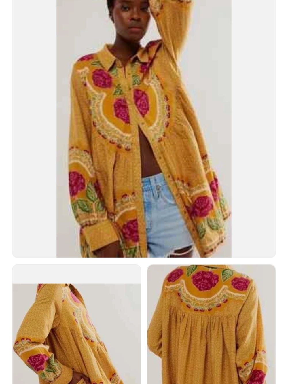 Free People Mustard Smell The Roses Mini Dress